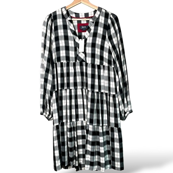 ANTHROPOLOGIE  Maeve 100% Viscose Tiered Plaid Midi Dress Partly Lined US Sz XS - Picture 5 of 14
